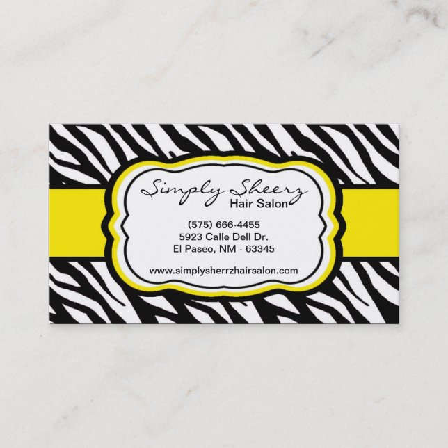 Gelbe Zebra-Druck-Friseursalon-Visitenkarte Visitenkarte (Vorderseite)