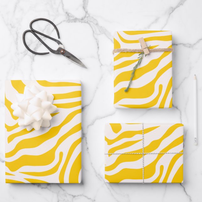 Gelbe Zebra Streifen Preppy Wild Animal Print Geschenkpapier Set (Vorderseite)