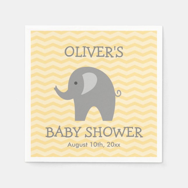 Gelbe Zickzack-graue-Elefant-Babydusche Serviette (Vorderseite)