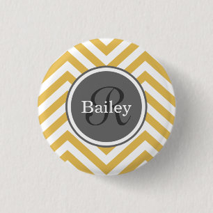 Gelbe Zickzack Monogramm Button