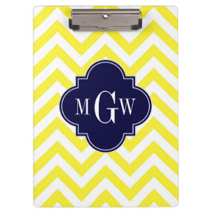 Gelbe Zickzack Navy-Quatrefolie 3 Monogramm Klemmbrett