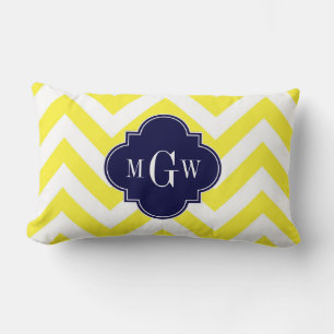 Gelbe Zickzack Navy-Quatrefolie 3 Monogramm Lendenkissen