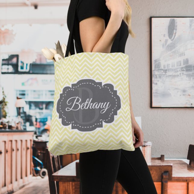 Gelbe Zickzack Personalisierte Totbeutel Tasche (Yellow Chevron Personalized Tote Bag)