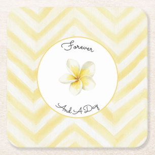 Gelbe Zickzack-Streifen-Plumeria-Blumenhochzeit Rechteckiger Pappuntersetzer