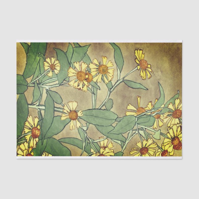 Gelbe Zinnias Aquarellbilder braun Seidenpapier (Vorderseite)