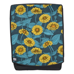 Gelbe Zinnien in dunkelblau Rucksack