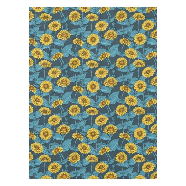 Gelbe Zinnien in dunkelblau Tischdecke (Vorderseite)