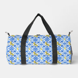 Gelbe Zitrone Blaue Fliese Duffle Bag