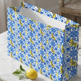 Gelbe Zitrone Blaue Fliese Große Geschenktüte