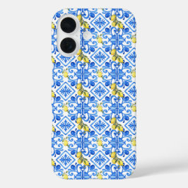 Gelbe Zitrone Blaue Fliese iPhone 16 Hülle