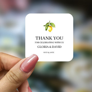 Gelbe Zitrone Moderne Hochzeit Quadratischer Aufkleber