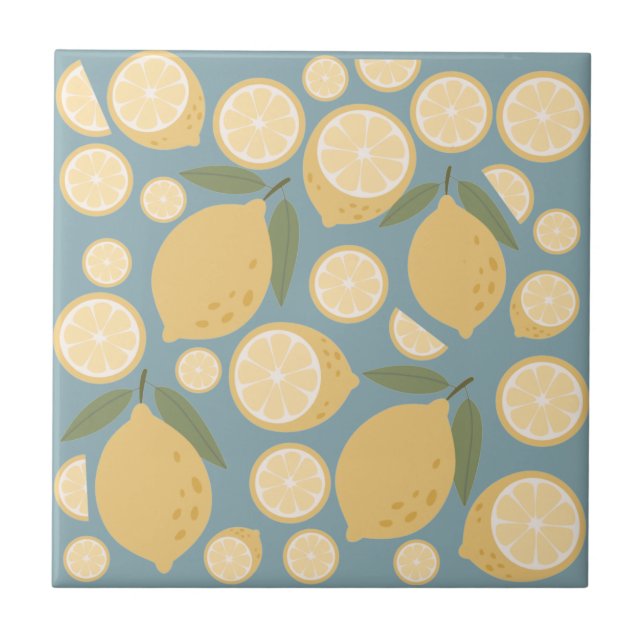 Gelbe Zitrone Nahtloses Muster Fliese (Vorderseite)