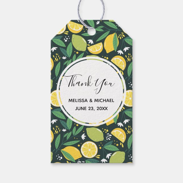 Gelbe Zitrone und Limones Fruchtmuster Geschenkanhänger (Vorderseite)