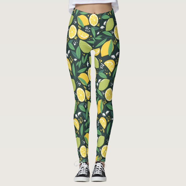 Gelbe Zitrone und Limones Fruchtmuster Leggings (Vorderseite)