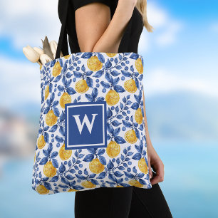 Gelbe Zitronen blaues Blattwerk mediterrane Amalfi Tasche