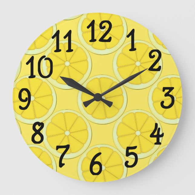 Gelbe Zitronen-Entwurfs-Küchen-Wanduhr Große Wanduhr (Vorderseite)