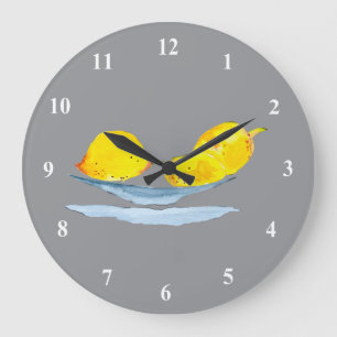 Gelbe Zitronen Fruchtkunst Große Wanduhr