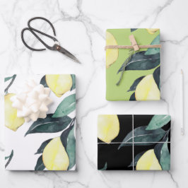 Gelbe Zitronen in Aquarellfarben Nahtloses Muster Geschenkpapier Set