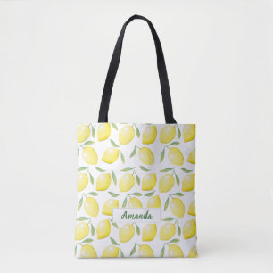 Gelbe Zitronen-individuelle Name Tasche