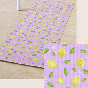 Gelbe Zitronen Lila Individueller Monogramm-Yoga-M Yogamatte
