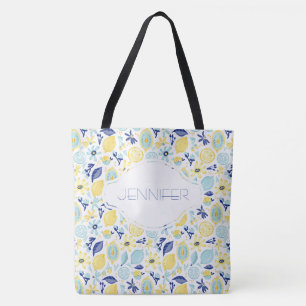 Gelbe Zitronen Minze Grün und Blau Personalisiert Tasche