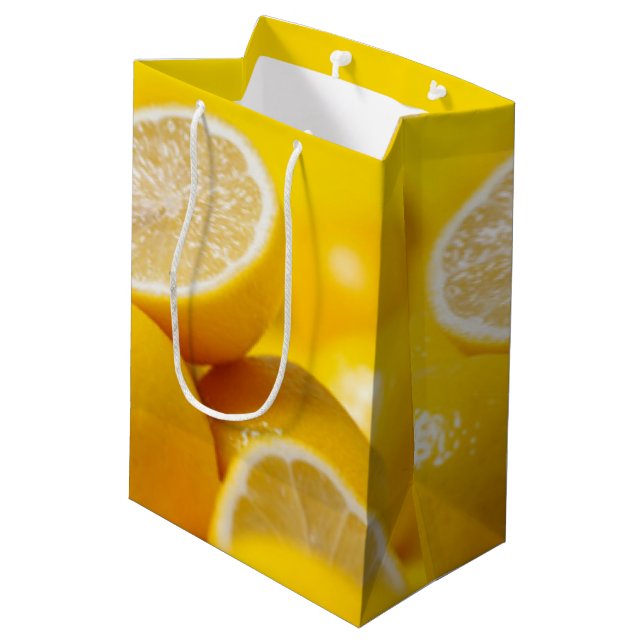 Gelbe Zitronen Mittlere Geschenktüte (Rückseite Schrägansicht)