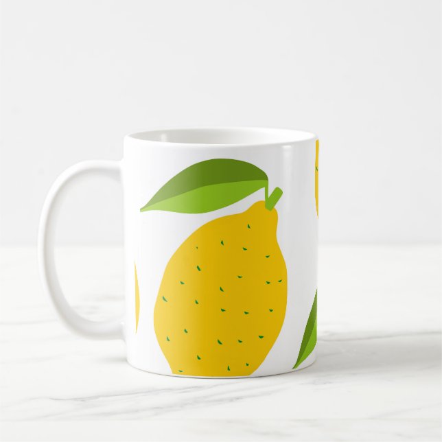 Gelbe Zitronen, nahtlos künstlerisches Muster. Kaffeetasse (Links)