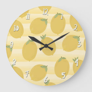 Gelbe Zitronen Sommer Frucht Aquarell Spaß Hell Große Wanduhr
