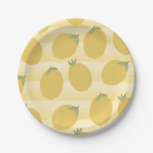Gelbe Zitronen Sommer Frucht Aquarell Streifen Par Pappteller