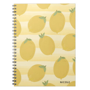 Gelbe Zitronen Sommer Frucht Aquarell Streifen Spa Notizblock