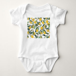 Gelbe Zitronen, tropisches Nahtloses Drucken. Baby Strampler