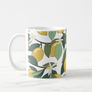 Gelbe Zitronen, tropisches Nahtloses Drucken. Kaffeetasse