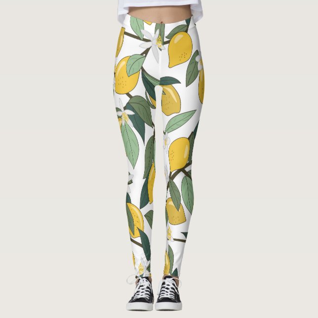 Gelbe Zitronen, tropisches Nahtloses Drucken. Leggings (Vorderseite)