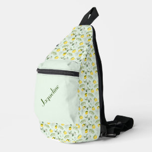 Gelbe Zitronen und Blätter im grünen Hintergrund Crossbody Bag