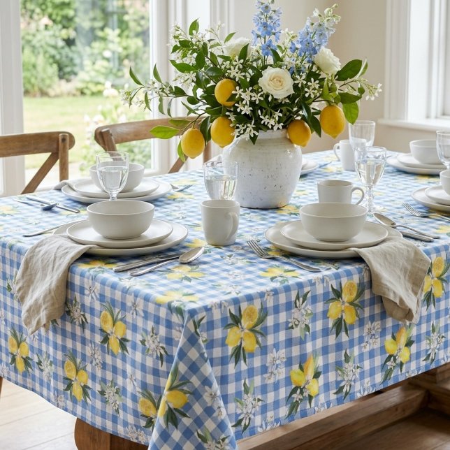 Gelbe Zitronen und Blauer Gingham-Karo Tischdecke (Von Creator hochgeladen)