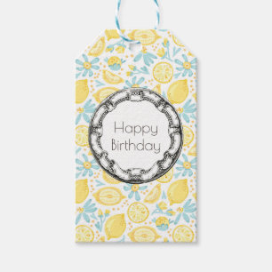 Gelbe Zitronen und pastellblaue Blüten Gerne zum G Geschenkanhänger