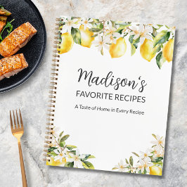 Gelbe Zitronen und weiße Blume Rezeptbuch Notizbuch