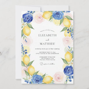 Gelbe Zitronen-Zitrus-Weich-Eukalyptus-Hochzeit Einladung