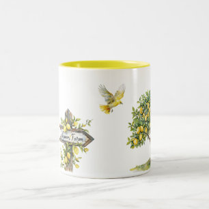 Gelbe Zitronenbaumfarm-Vogel Zweifarbige Tasse