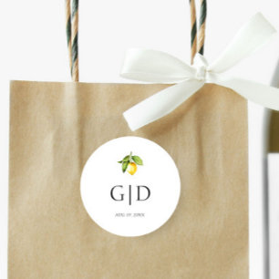 Gelbe Zitronenmonogramme Hochzeits-Rundaufkleber Runder Aufkleber