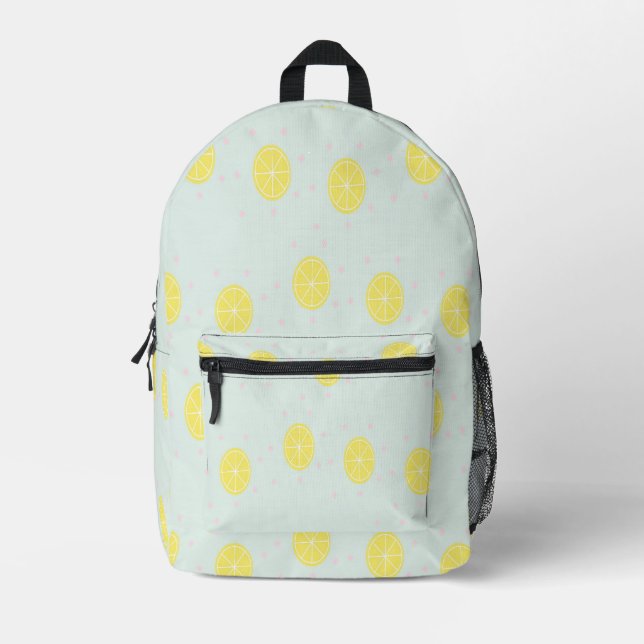 Gelbe Zitronenscheiben auf blau Bedruckter Rucksack (Vorderseite)