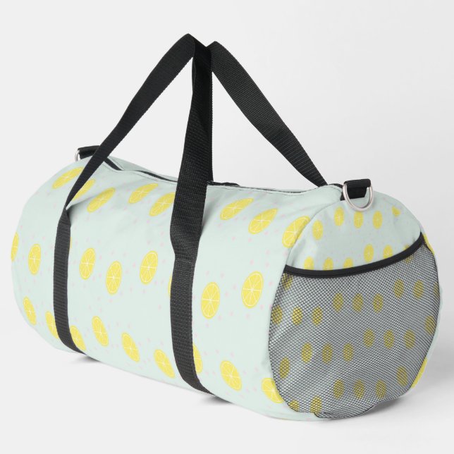 Gelbe Zitronenscheiben auf blau Duffle Bag (Rechte Ecke)