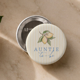 Gelbe Zitronenstreifen Baby Shower Tante wird Button