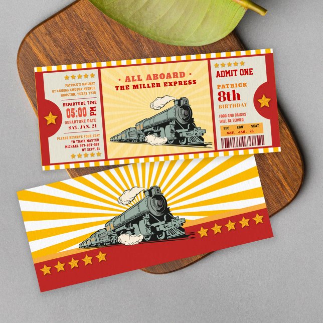 Gelbe Zugfahrkarte Geburtstag Boarding Pass Einladung (Von Creator hochgeladen)