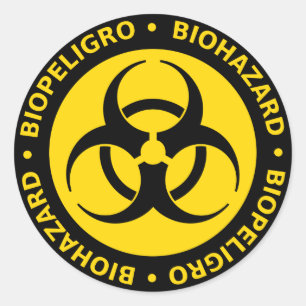 Gelbe zweisprachige Biogefährdung Runder Aufkleber