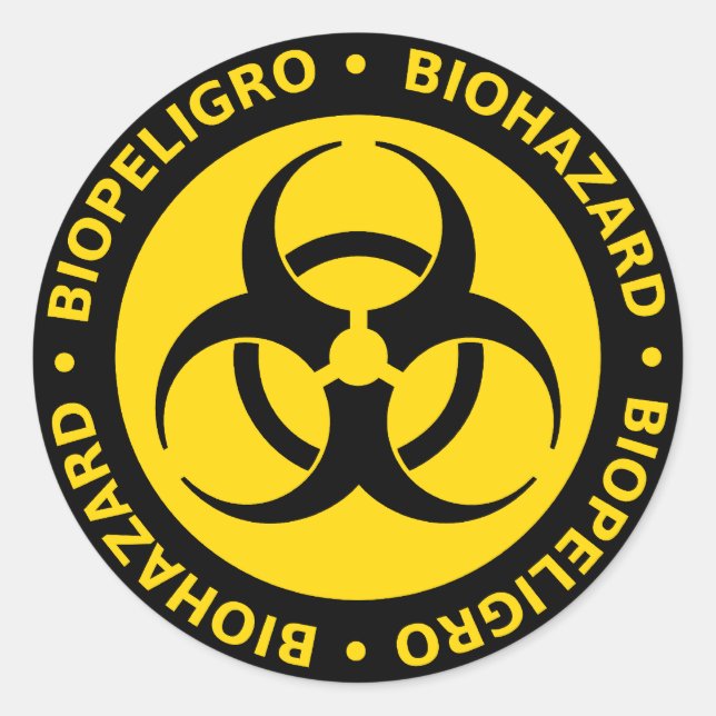 Gelbe zweisprachige Biogefährdung Runder Aufkleber (Vorderseite)