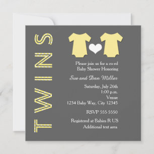 GELBE ZWILLINGE Zwillinge Baby Shower Party Einlad Einladung