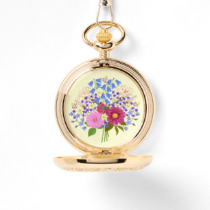Gelben Blumenstrauß-Halskette-Uhr Armbanduhr