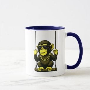 Gelber Affenmug, auf der Schaukel stilisiert. Tasse