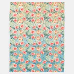  Gelber Aqua Rosa Pfirsich Hibiskus Floral  Fleecedecke